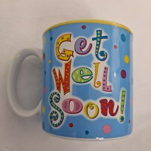 Get Well Soon We'll Wishes Blue Yellow Polka Dot Novelty Coffee Mug Cup